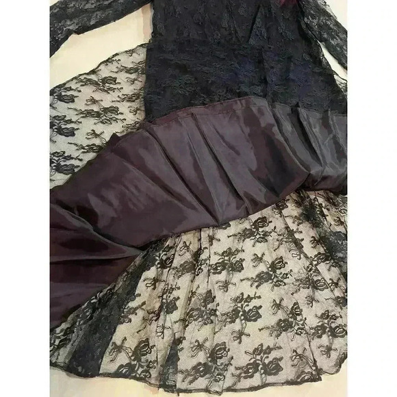 GILBERTI Victorian Vintage Navy Lace Dress 10 M L Goth Flapper 80s Midi Formal - Picture 7 of 7